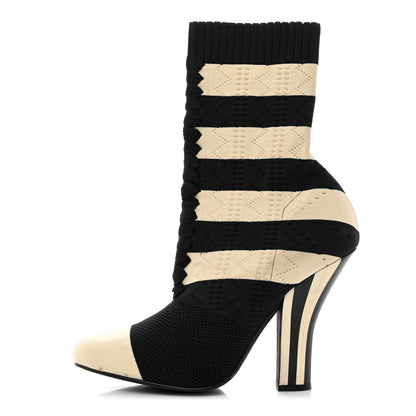 Fendi Stretch Fabric Stripe Rockoko 105mm Sock Boots 41 Black White 1 of 8