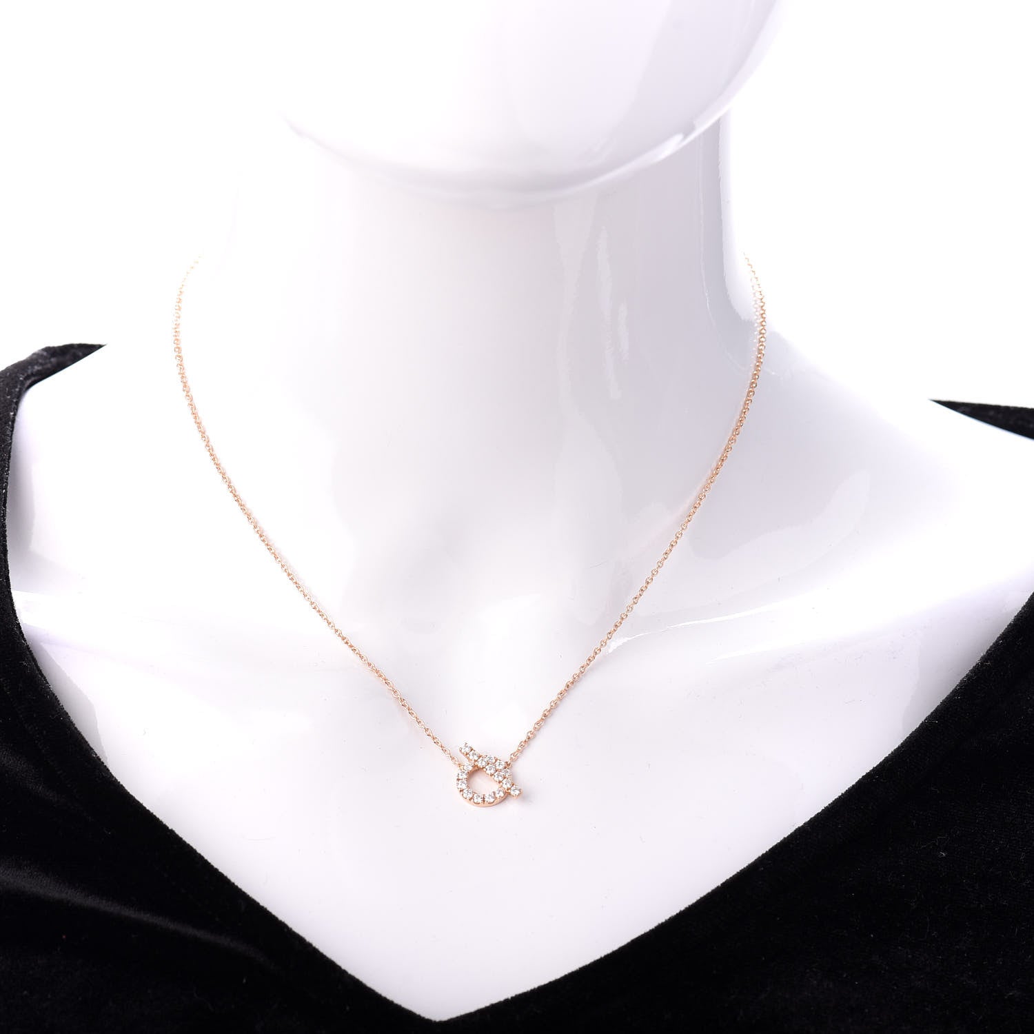 Hermes 18K Rose Gold Diamond Finesse Pendant Necklace 2 of 4