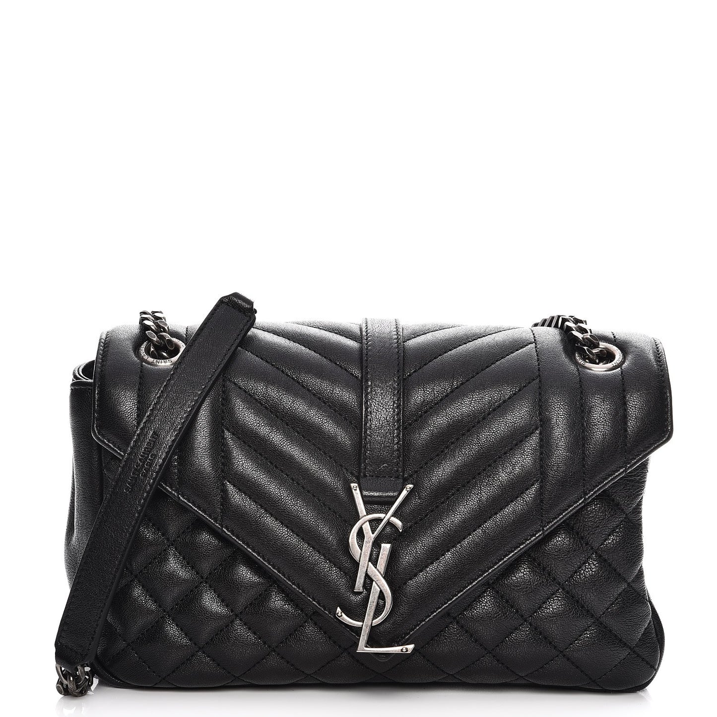 Sheepskin Tri-Quilt Monogram Medium College Bag Black