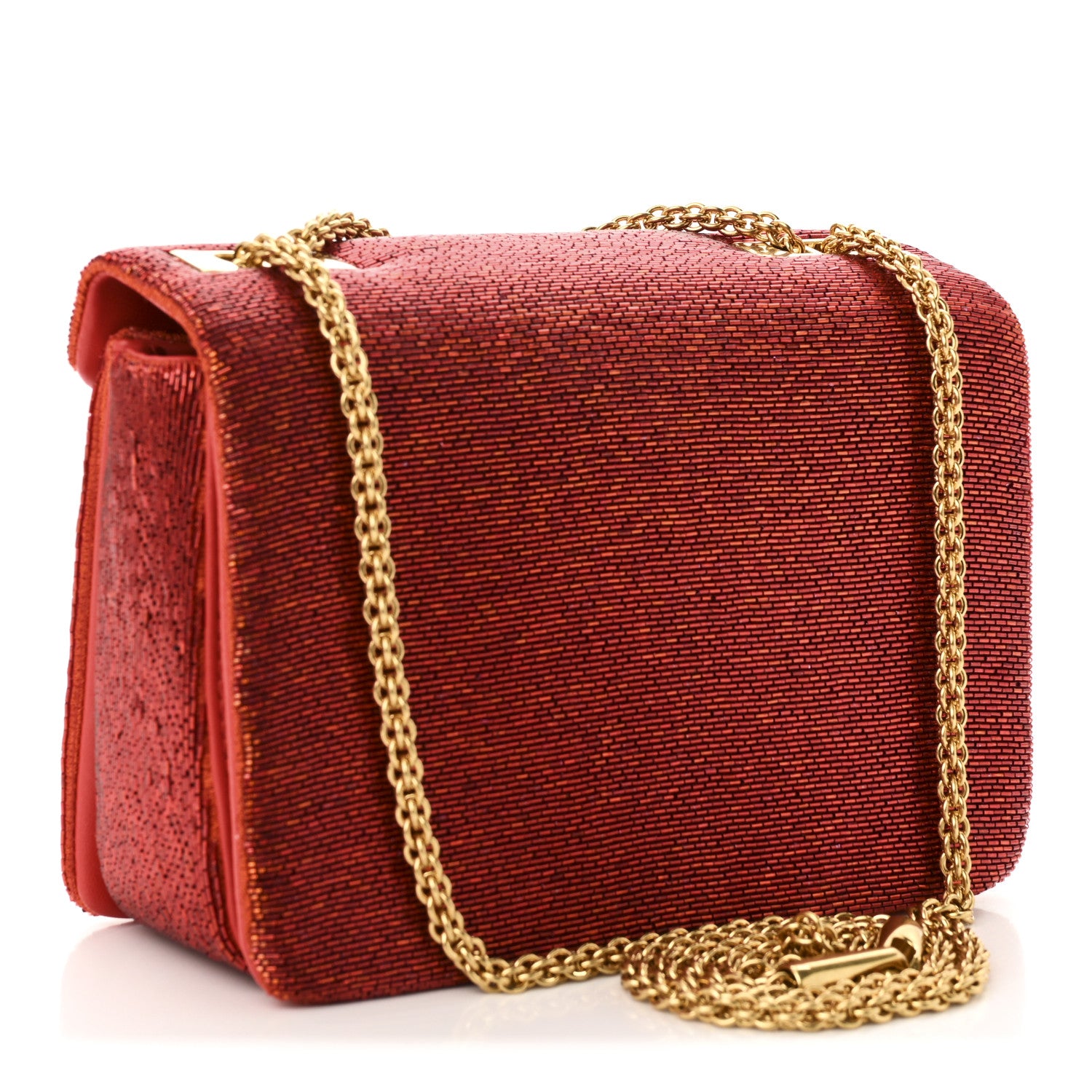 Valentino Garavani Nappa Beaded One Stud Chain Clutch Red 3 of 9