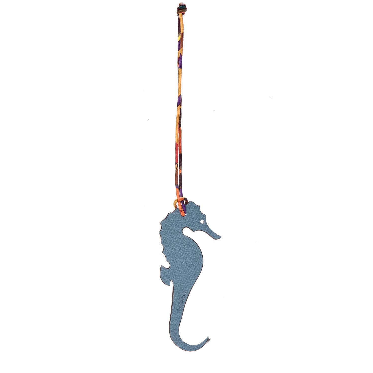 Hermes Togo Epsom Petit H Seahorse Bag Charm Capucine Blue Jean 2 of 6