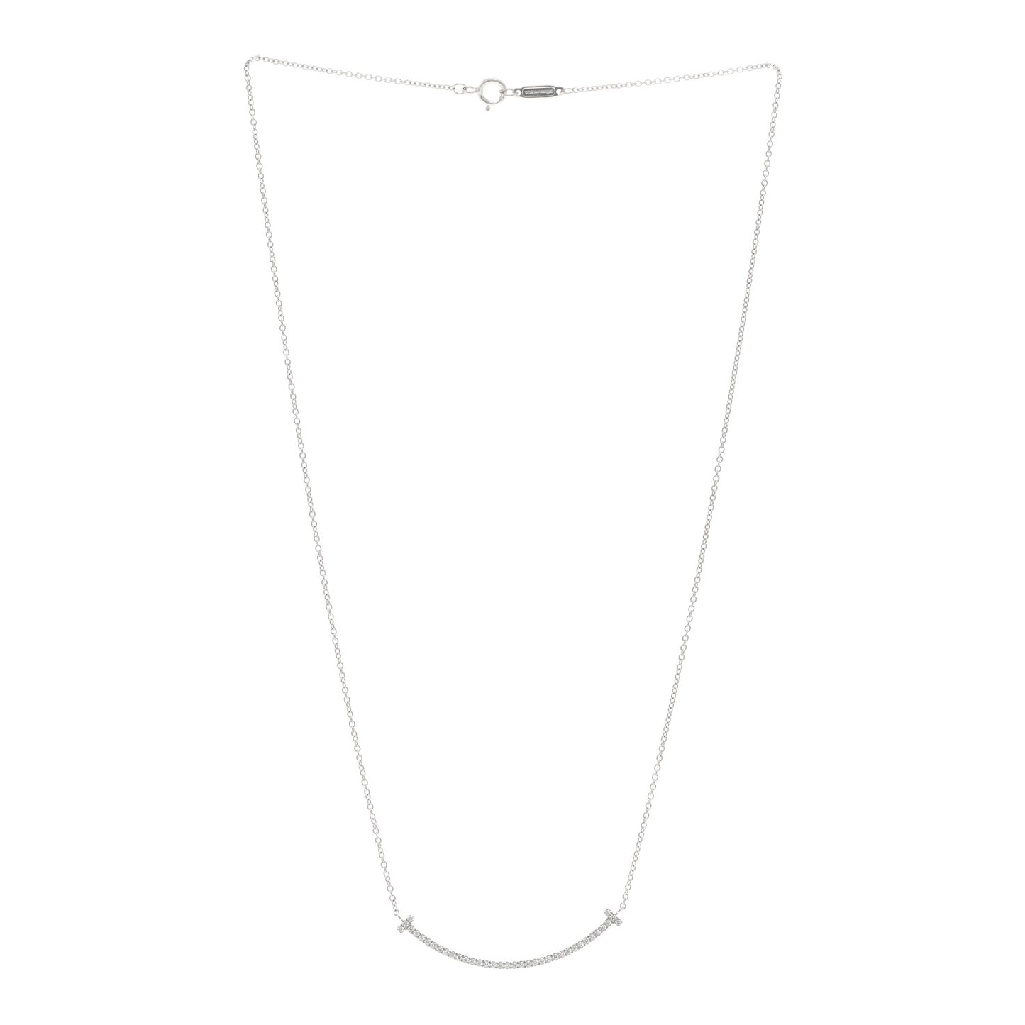18K White Gold Diamond Small T Smile Pendant Necklace