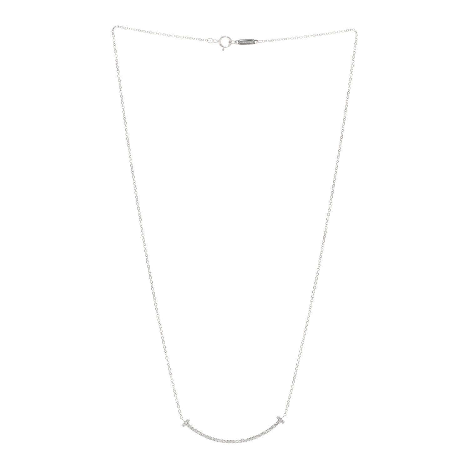 Tiffany 18K White Gold Diamond Small T Smile Pendant Necklace 3 of 5