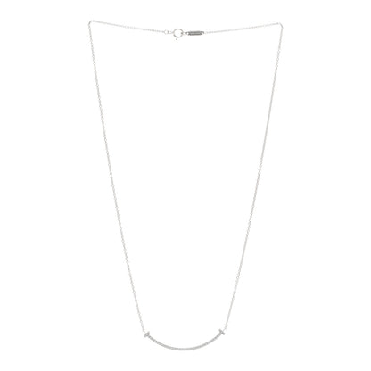 Tiffany 18K White Gold Diamond Small T Smile Pendant Necklace 3 of 5