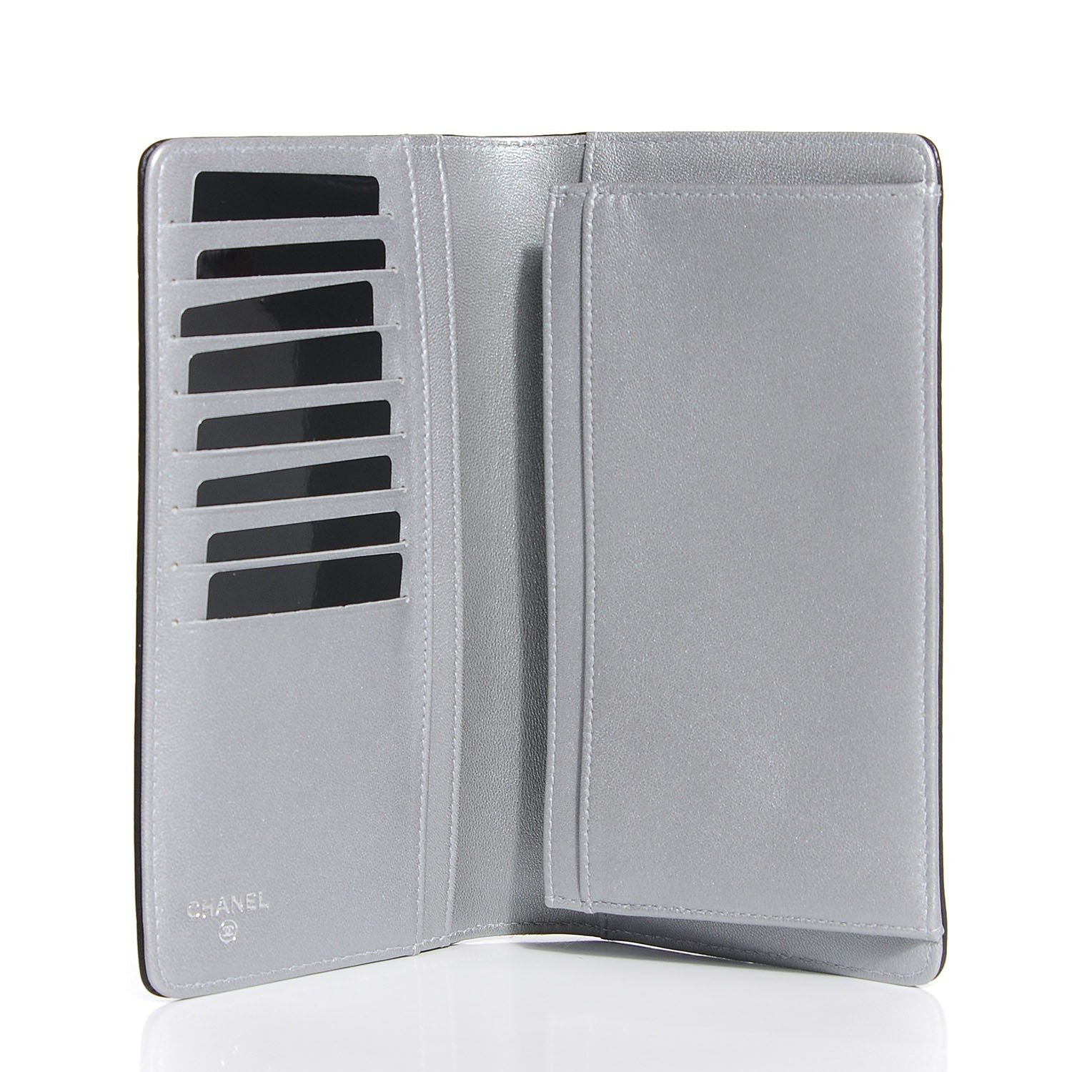 Chanel Lambskin Camellia Embossed Yen Wallet Black 5 of 9