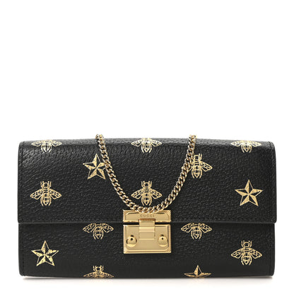 Gucci Grained Calfskin Bee Star Continental Chain Wallet Black 1 of 9