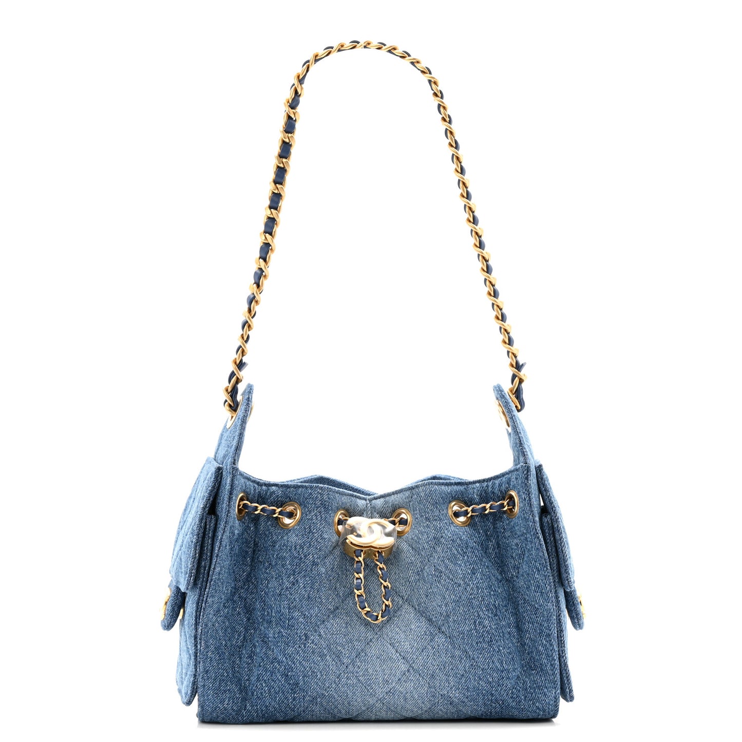 Washed Denim Quilted Mini Chanel 25 Handbag Blue