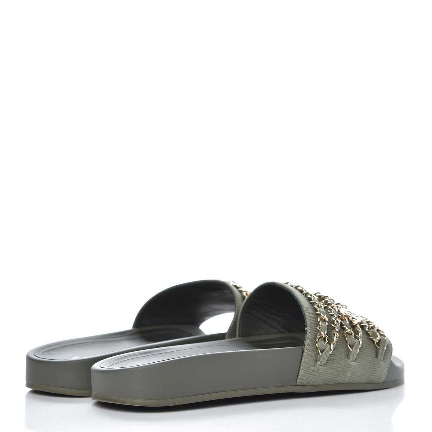 Canvas Chain Flat Sandals 38 Khaki