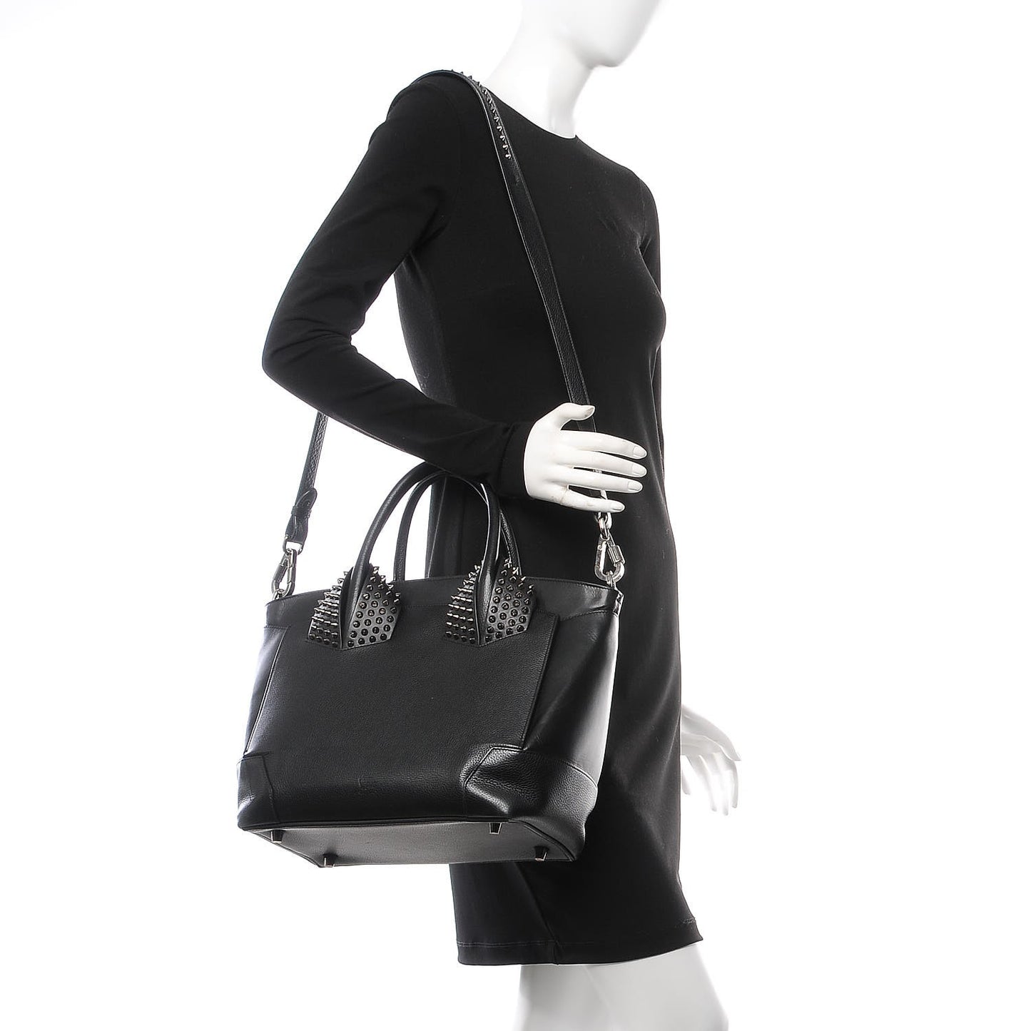 Grained Calfskin Studded Large Eloise Satchel Black