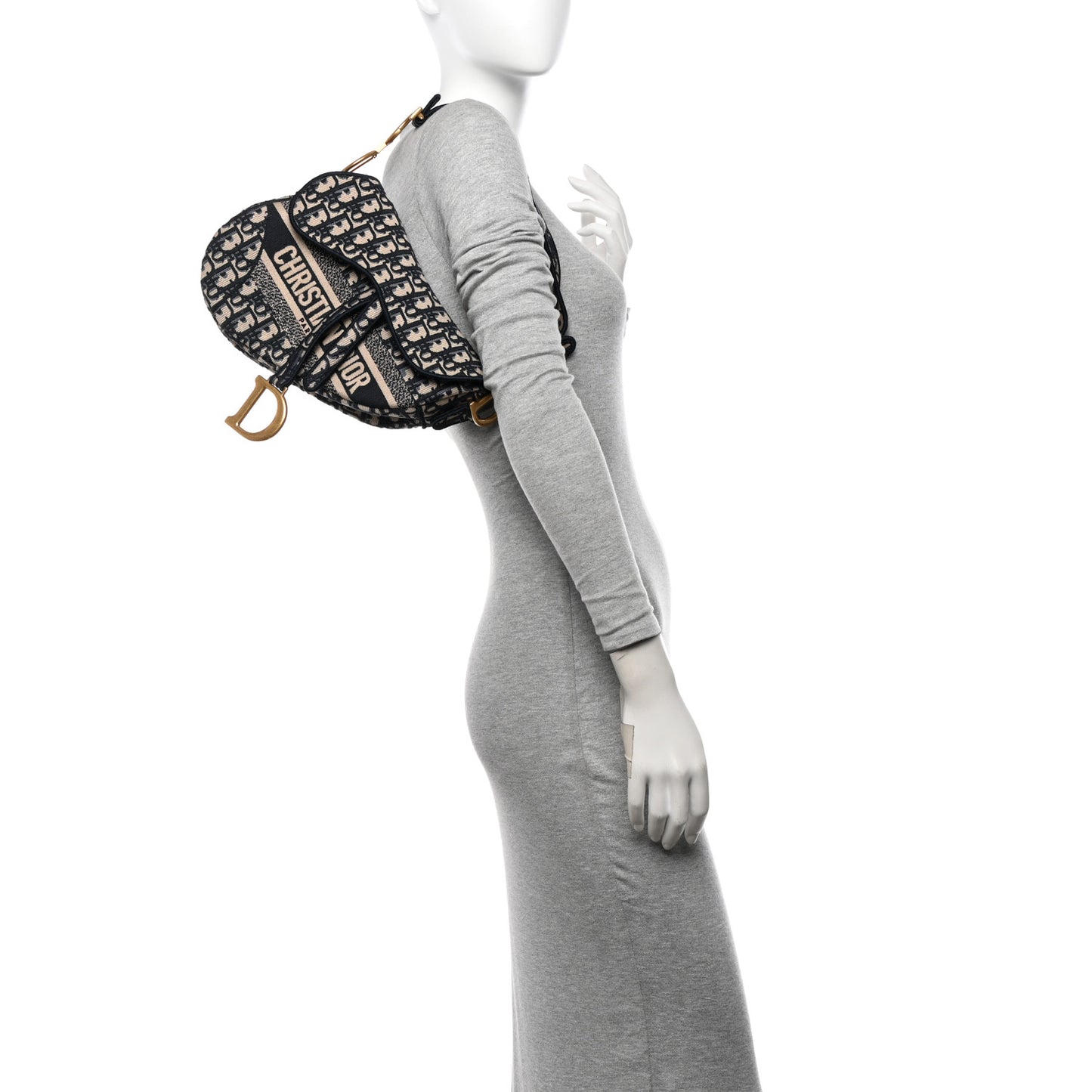 Oblique Embroidered Saddle Bag Blue