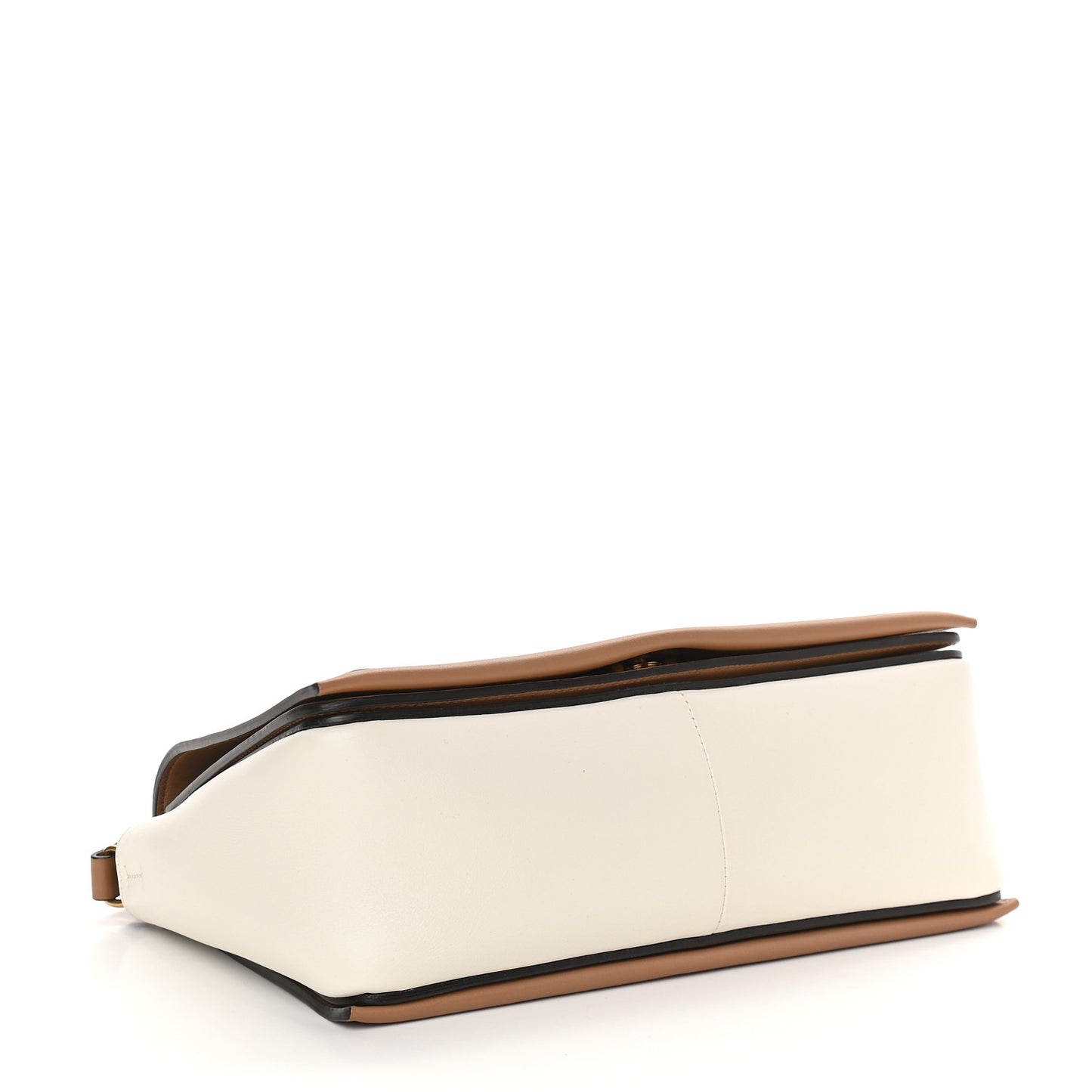 Shiny Smooth Calfskin Medium Frame Shoulder Bag Tan Optic White