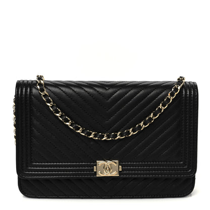 Chanel Calfskin Chevron Boy Wallet On Chain WOC Black 1 of 11