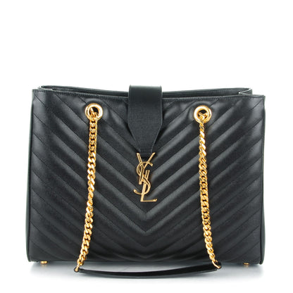 Saint Laurent Grain De Poudre Matelasse Chevron Monogram Shopping Bag Black 1 of 7