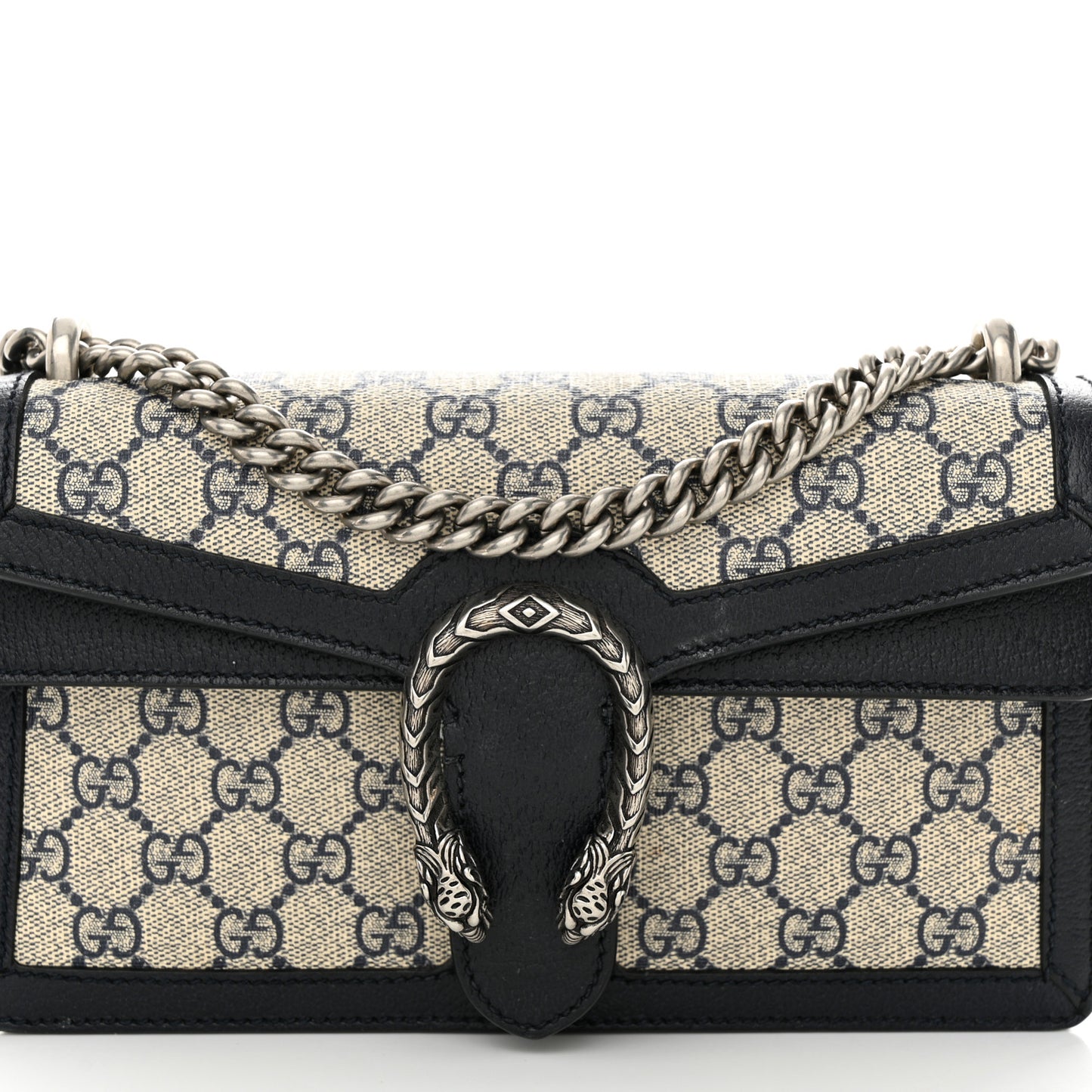 GG Supreme Monogram Textured Dollar Calfskin Small Rectangular Dionysus Shoulder Bag Beige Blue