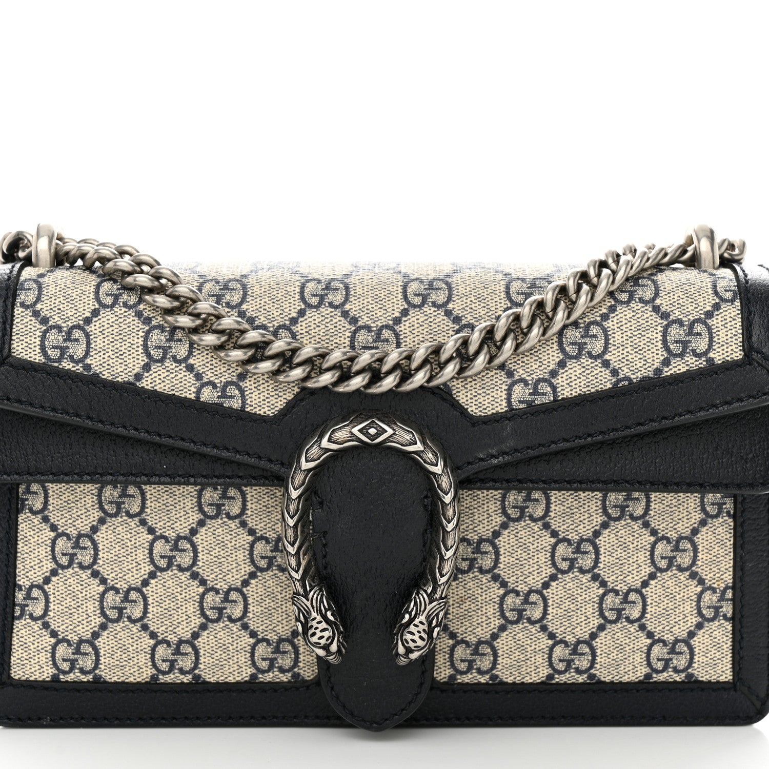 Gucci GG Supreme Monogram Textured Dollar Calfskin Small Rectangular Dionysus Shoulder Bag Beige Blue 9 of 13