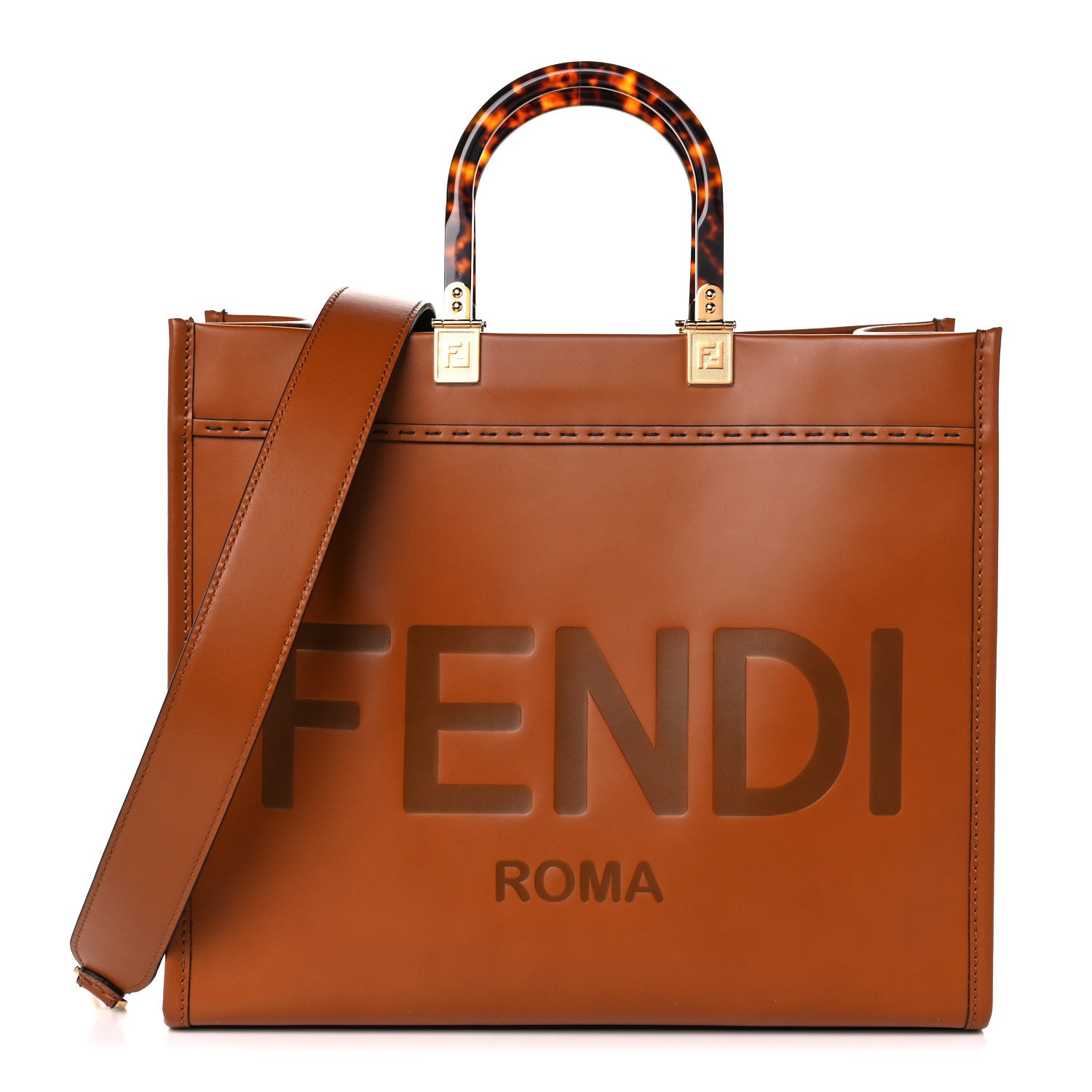 Fendi Vitello King Plexiglass Medium Fendi Sunshine Shopper Tote Cuoio 1 of 10