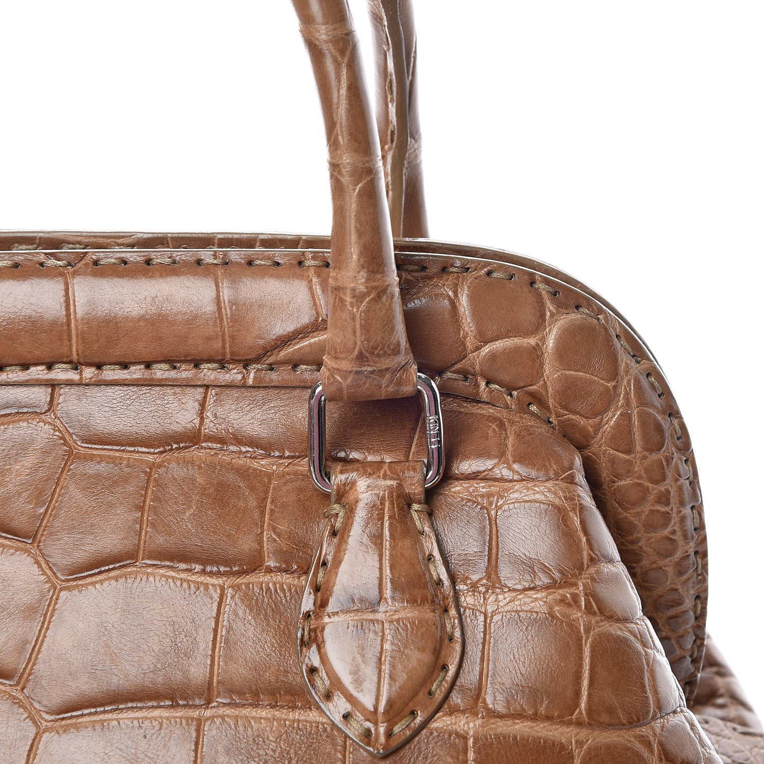 Fendi Crocodile Calfskin Romano Selleria Adele 1328 Bag Brown 14 of 16