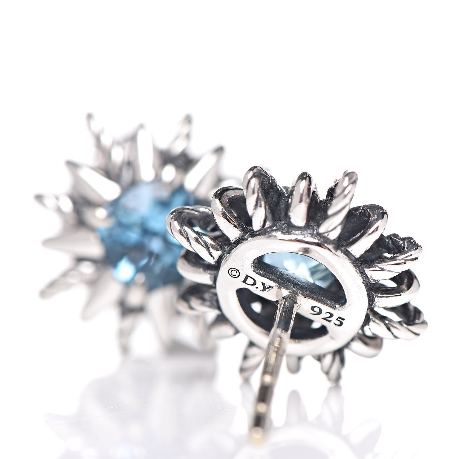 David Yurman Sterling Silver Blue Topaz Starburst Stud Earrings 4 of 4