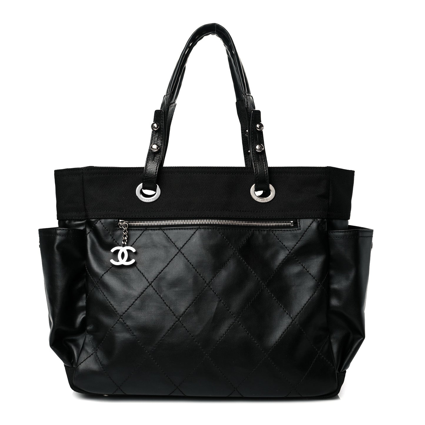 Coated Canvas Quilted Large Paris Biarritz Tote Black