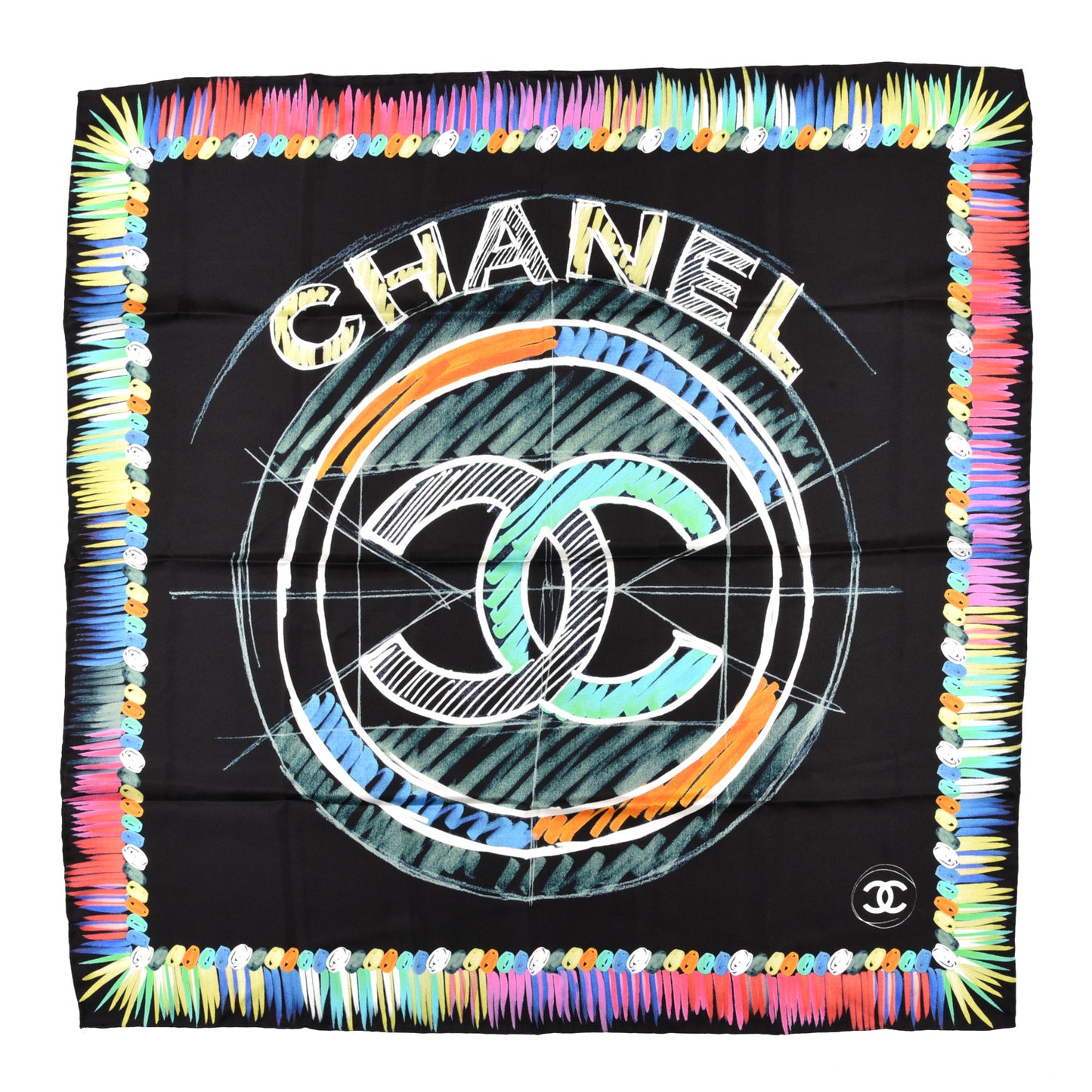 Silk CC Square Scarf Black