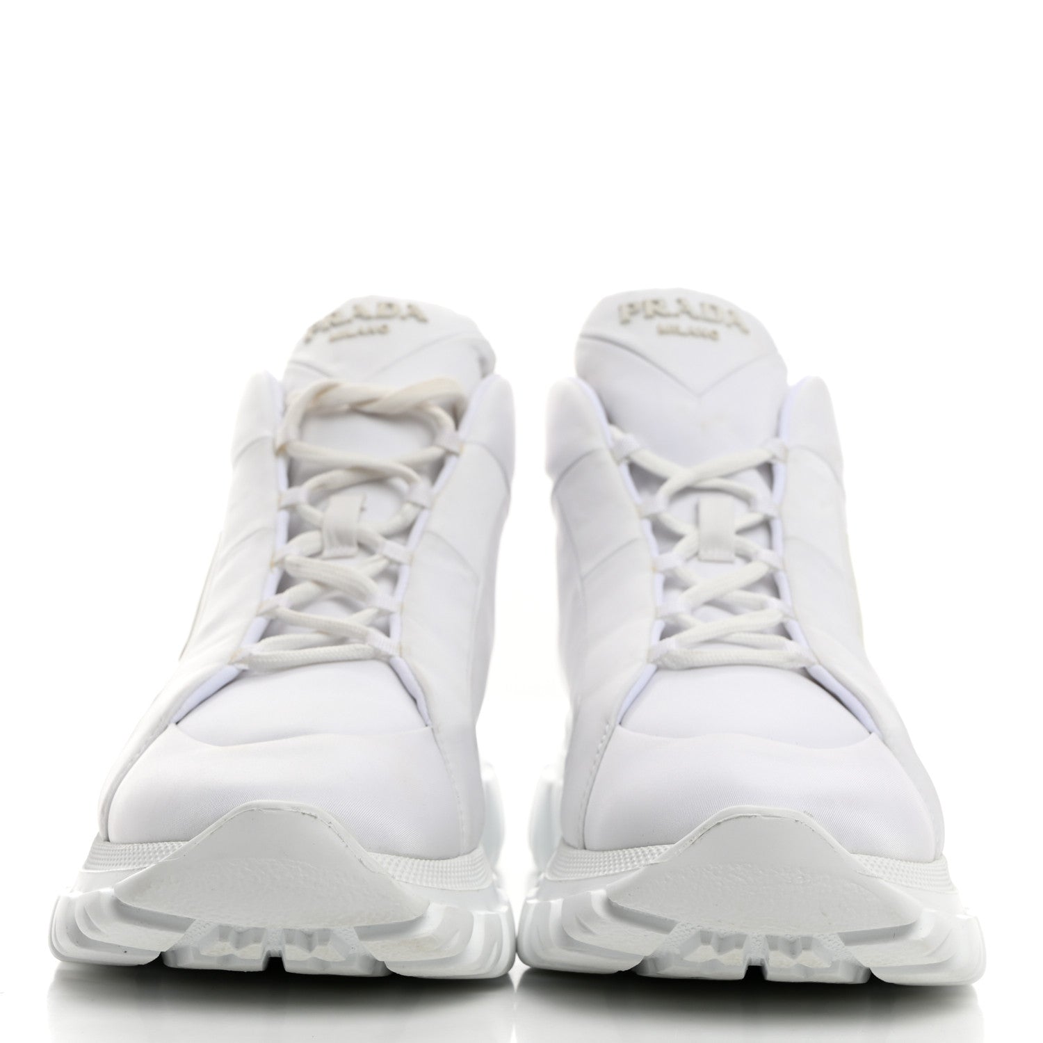 Prada Re-Nylon Gabardine Rubber Triangle Logo Quilted Womens Rush Piuma 50mm Mid Sneakers 40.5 White 3 of 8