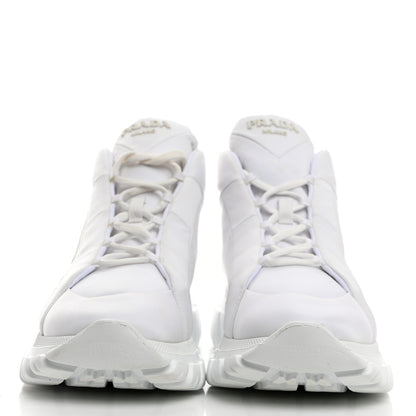 Prada Re-Nylon Gabardine Rubber Triangle Logo Quilted Womens Rush Piuma 50mm Mid Sneakers 40.5 White 3 of 8