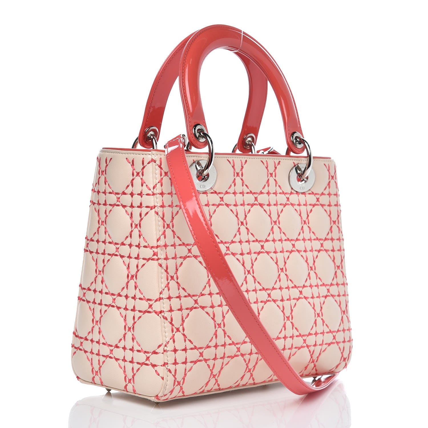 Christian Dior Lambskin Patent Cannage Medium Lady Dior Beige Multicolor 3 of 8