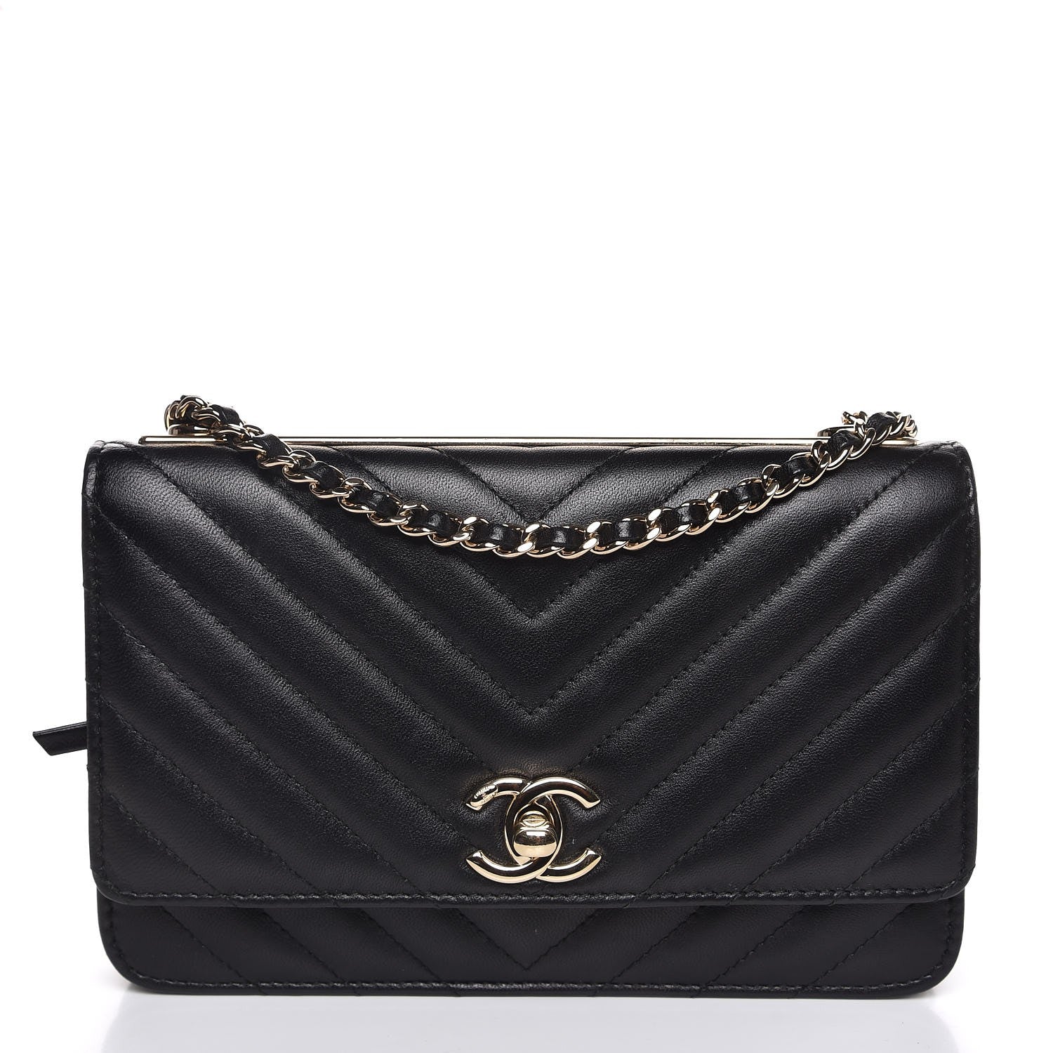 Chanel Lambskin Chevron Quilted Trendy CC Wallet On Chain WOC Black 1 of 9