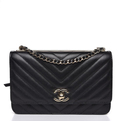 Chanel Lambskin Chevron Quilted Trendy CC Wallet On Chain WOC Black 1 of 9