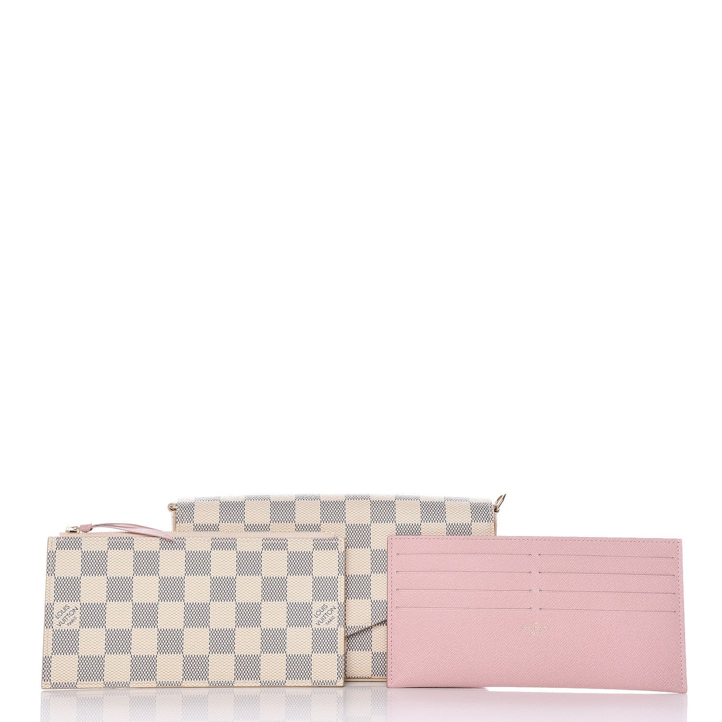 Damier Azur Pochette Felicie Chain Wallet Rose Ballerine