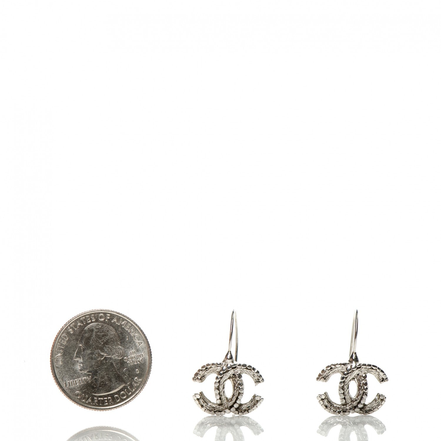 Chanel Textured CC Drop Earrings Silver 2 of 4