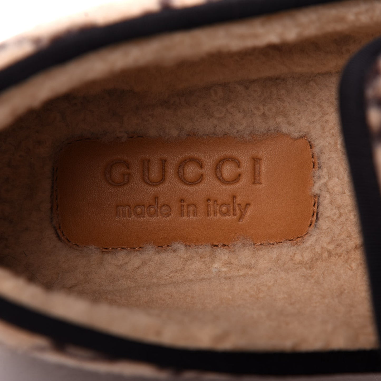 Covered Wool GG Monogram Mens Fria Horsebit Loafers 10.5 Beige Ebony Black Butterscotch