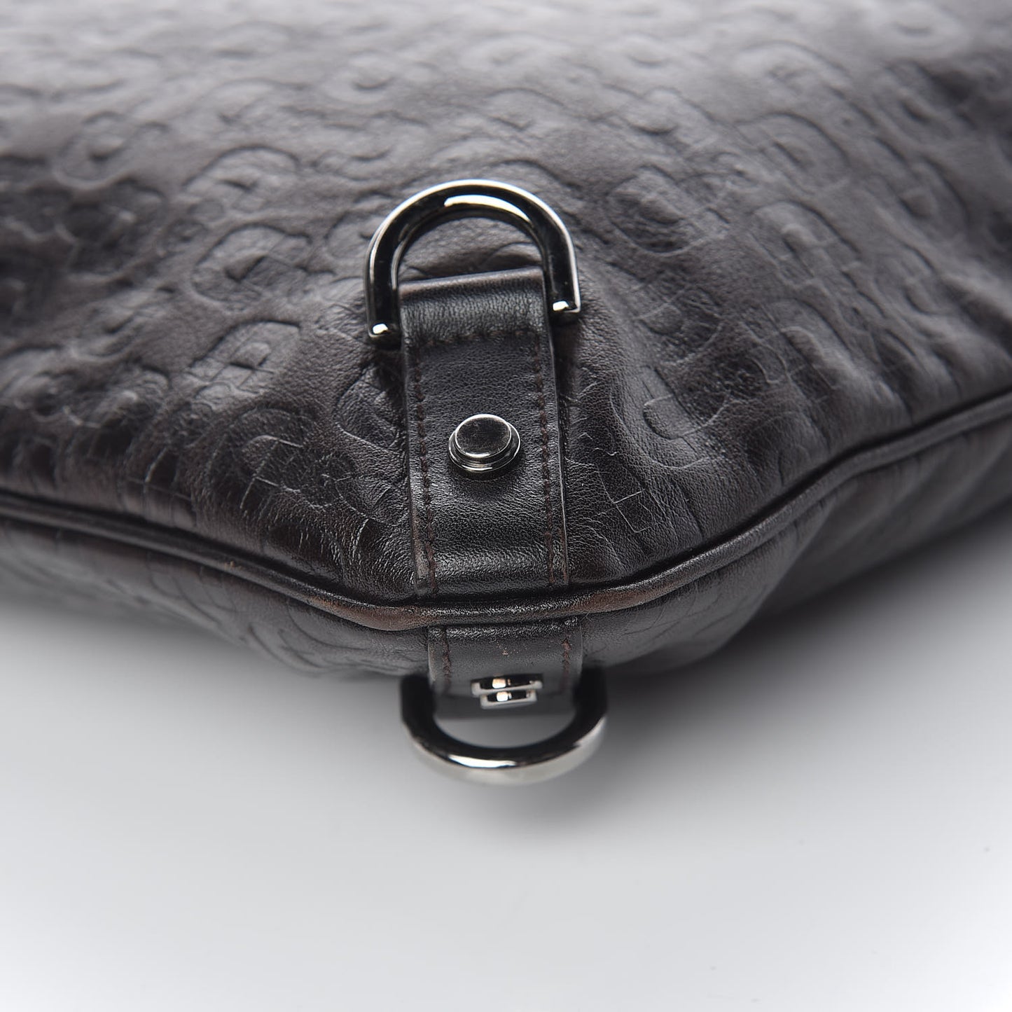 Calfskin Horsebit Embossed Abbey Messenger Dark Brown