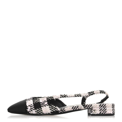 Chanel Tweed Cap Toe CC Slingback Flats 41 Black Pink White 1 of 9