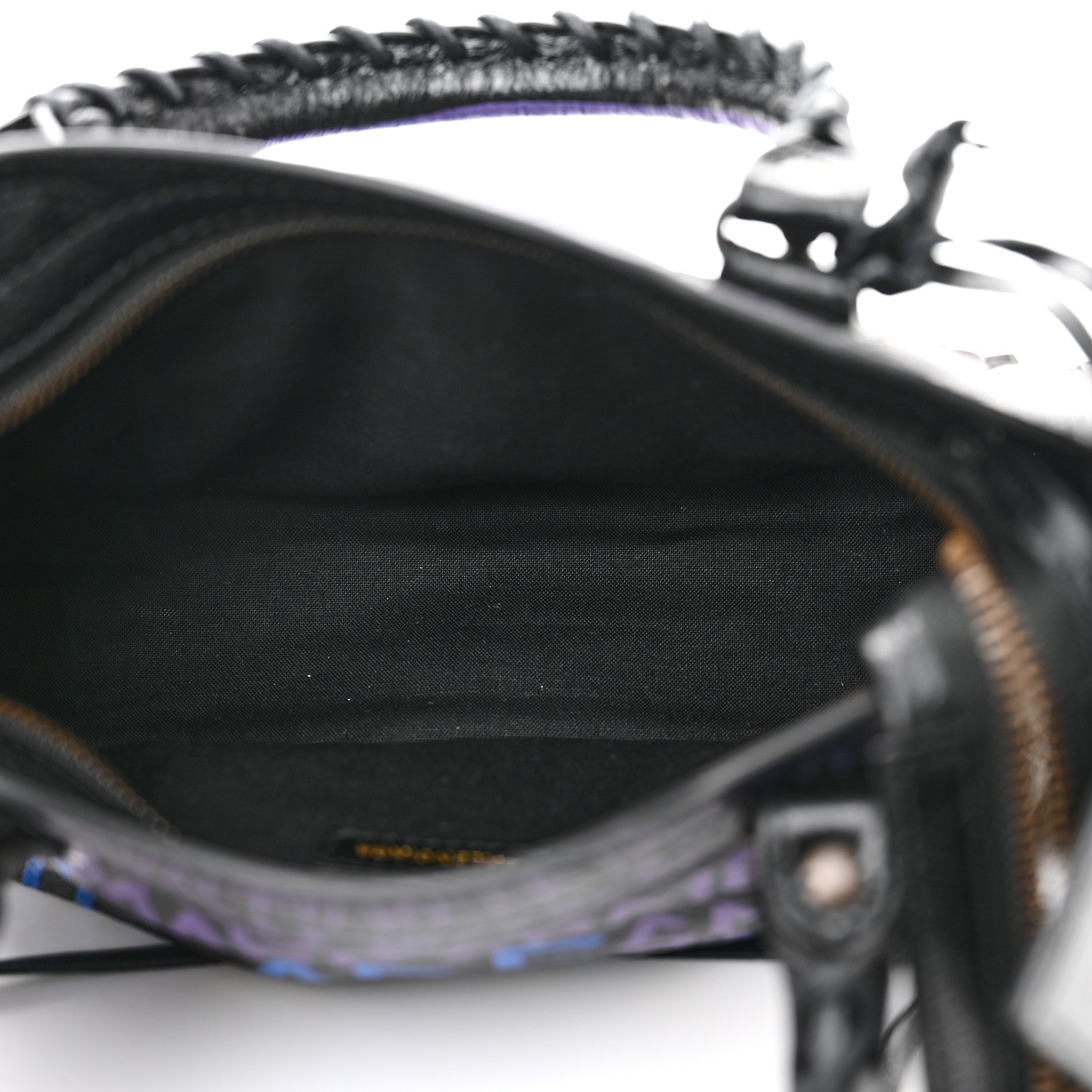 Balenciaga Agneau Arena Graffiti All Over Classic Hardware Mini City Black Bleu Violet 5 of 9