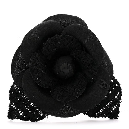 Chanel Tweed Camellia Pin Brooch Black 1 of 3