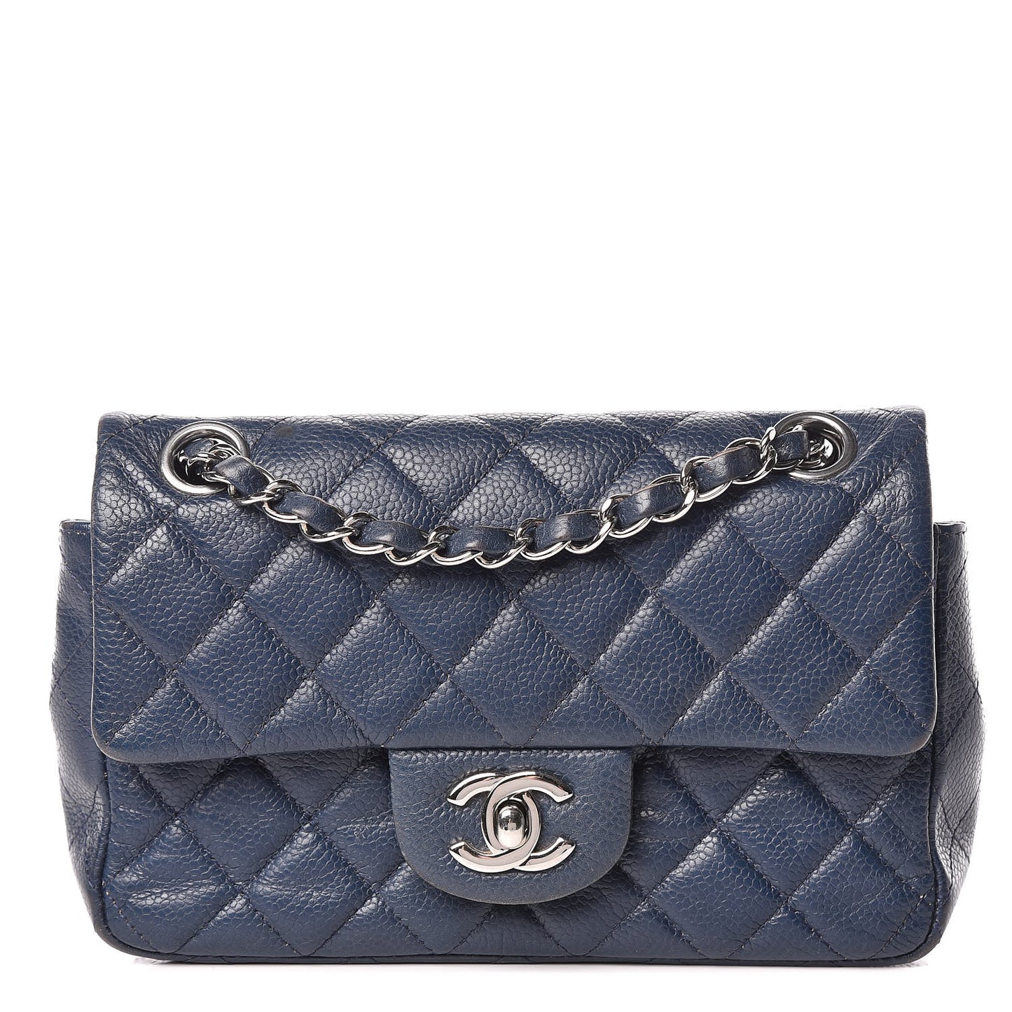 Caviar Quilted Mini Rectangular Flap Navy