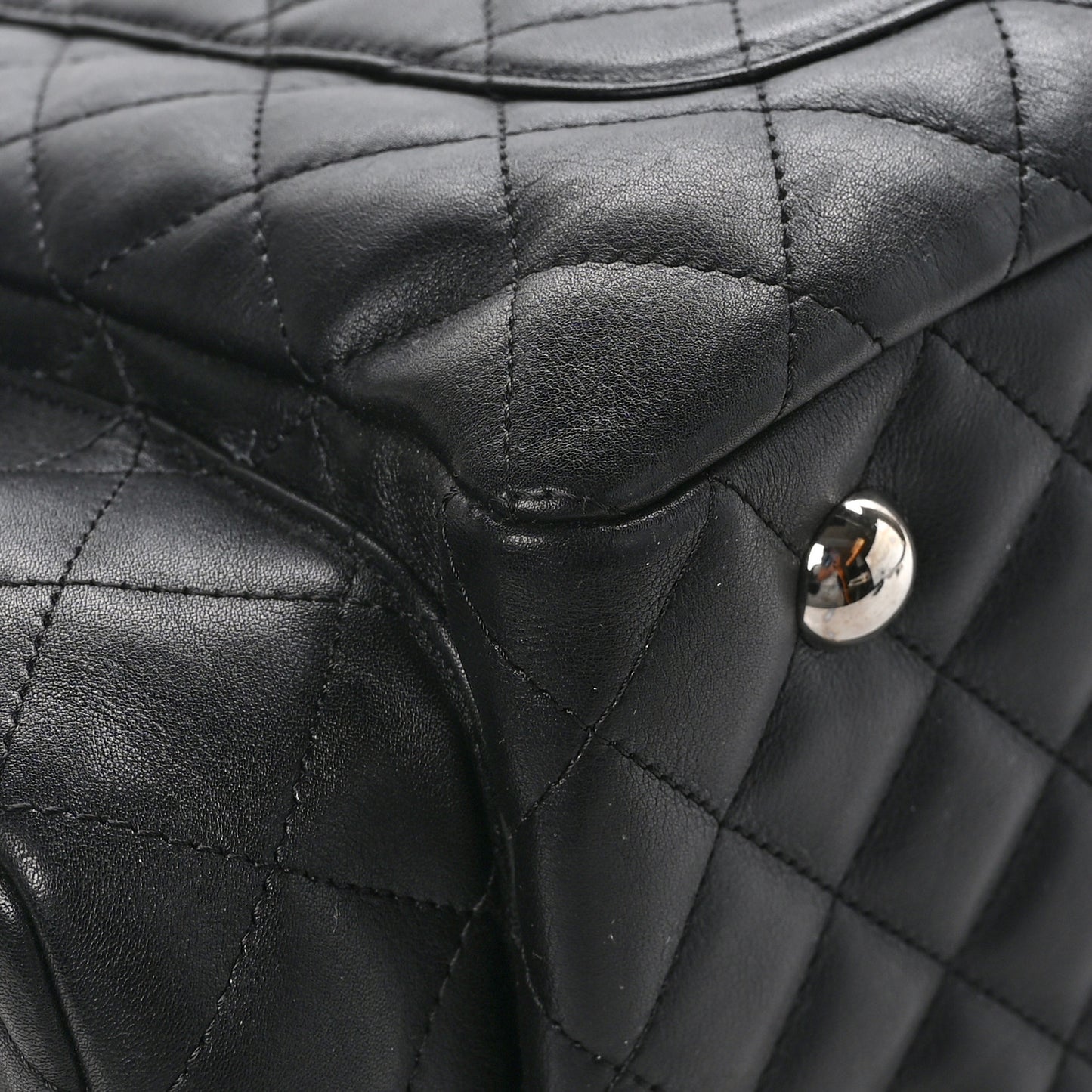 Calfskin Quilted Large Cambon Multipocket Reporter Black White