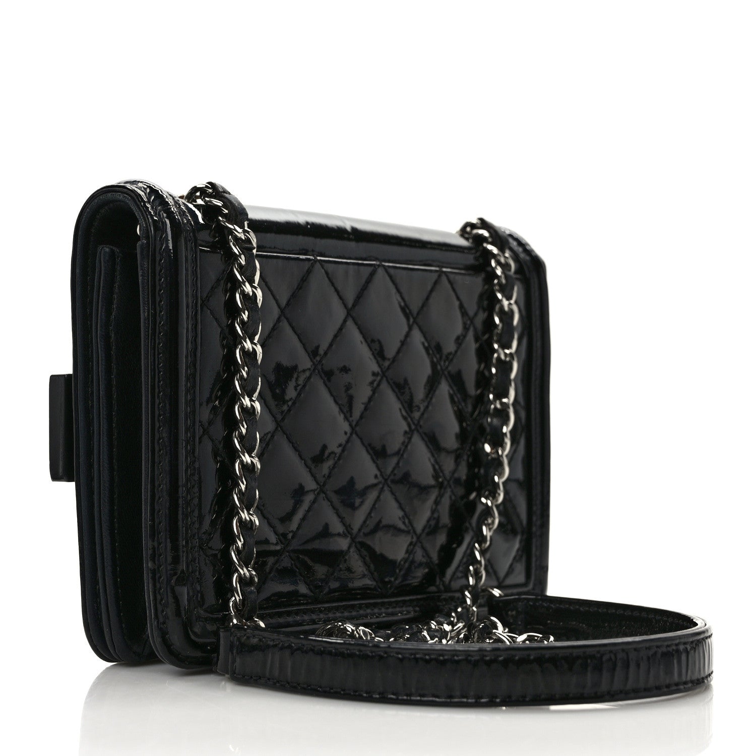Chanel Plexiglass Patent Mini Striped Boy Brick Flap Black White 3 of 12