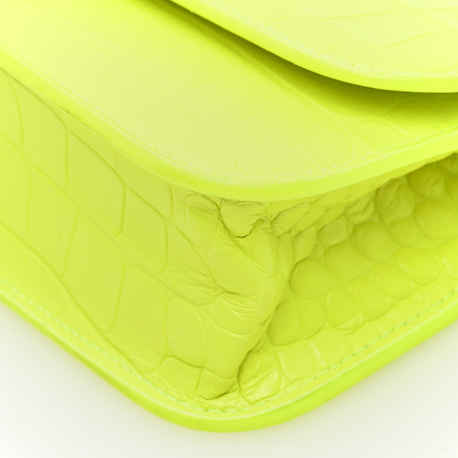 Balenciaga Extra Supple Calfskin Crocodile Embossed Gossip Wallet On Chain Fluo Yellow 8 of 10