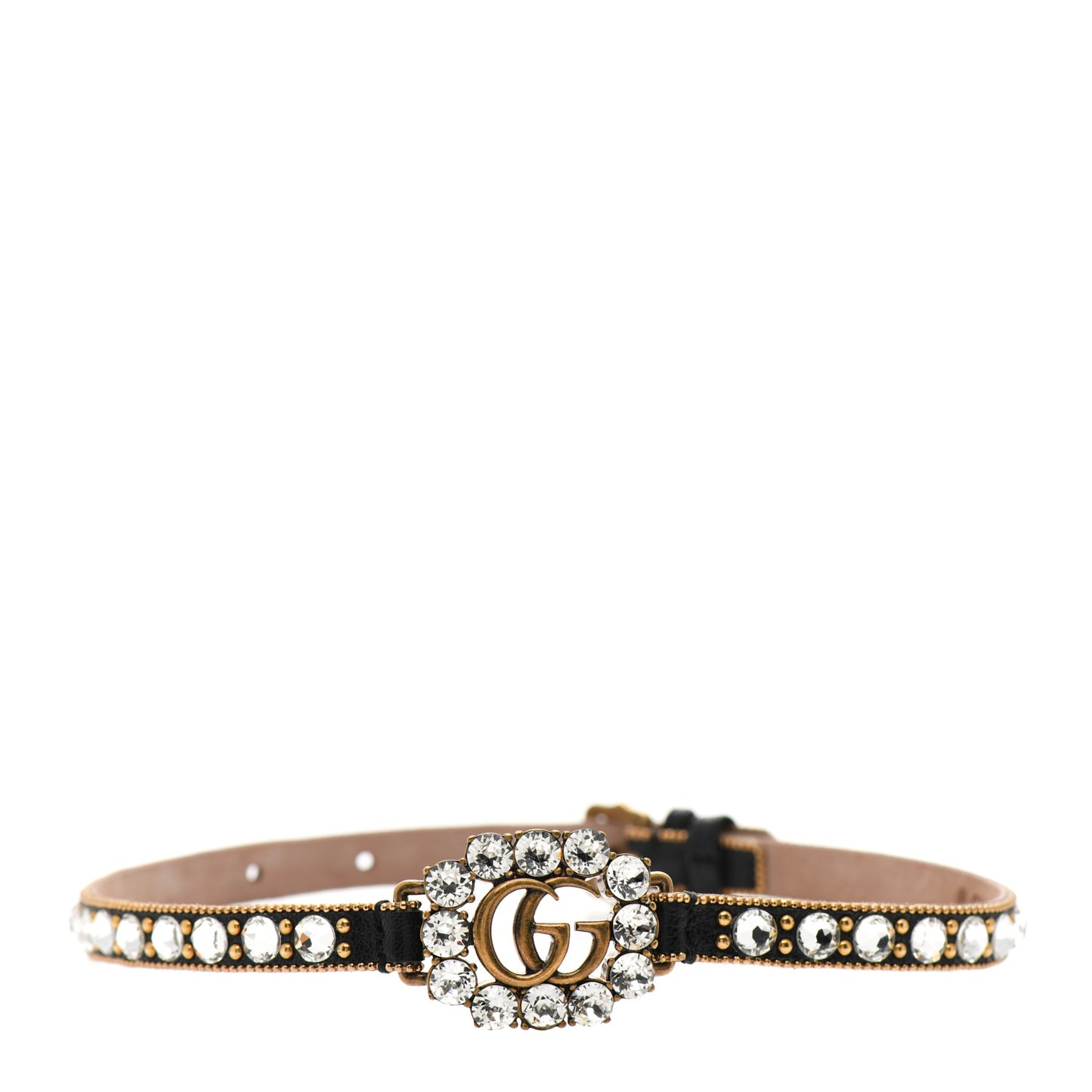 Calfskin Crystal Embellished Double G Choker Necklace Black