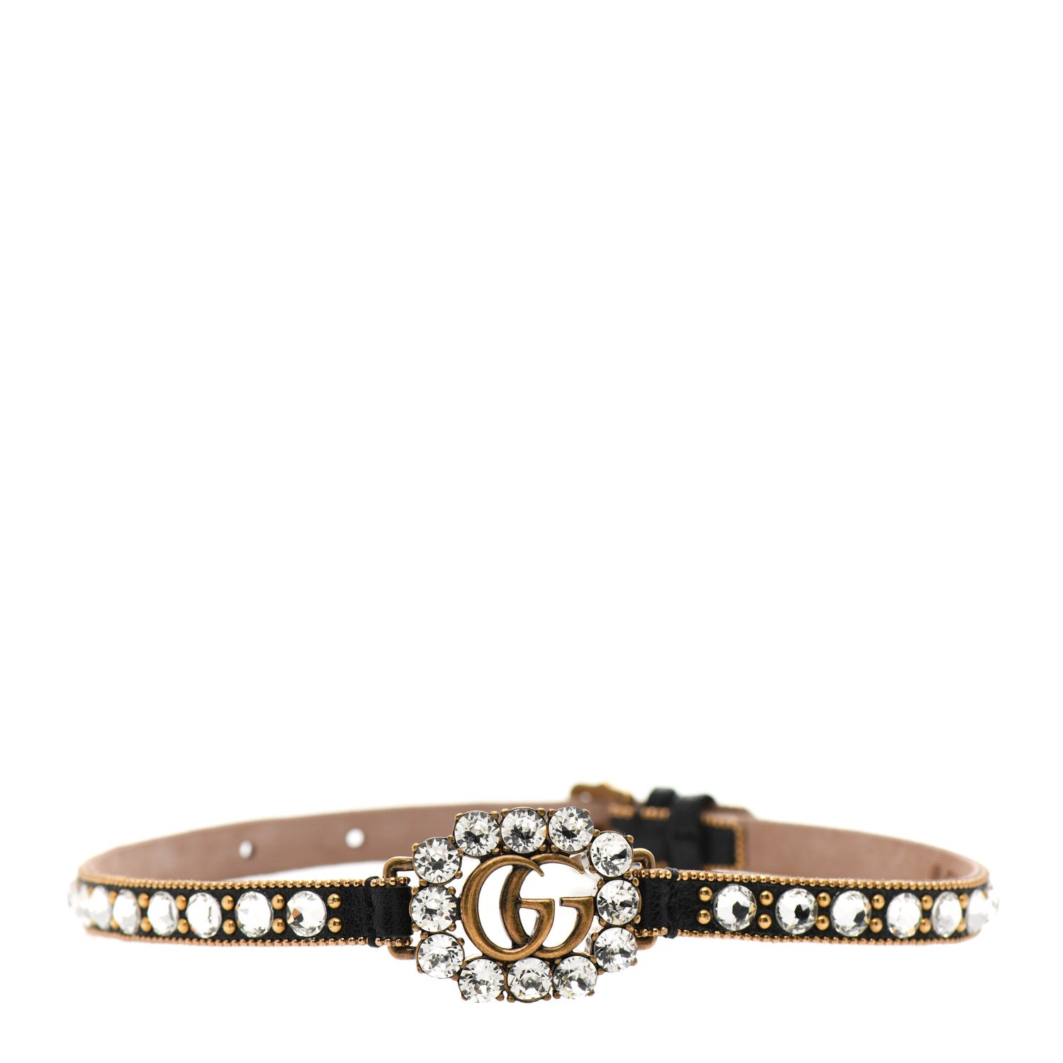 Gucci Calfskin Crystal Embellished Double G Choker Necklace Black 1 of 6