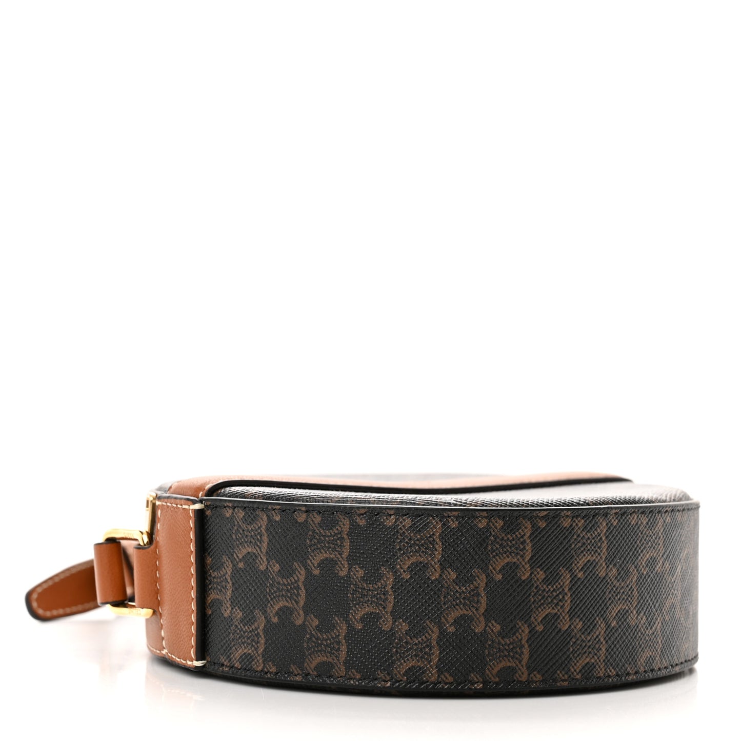 Lambskin Triomphe Canvas Round Purse On Strap Black Tan