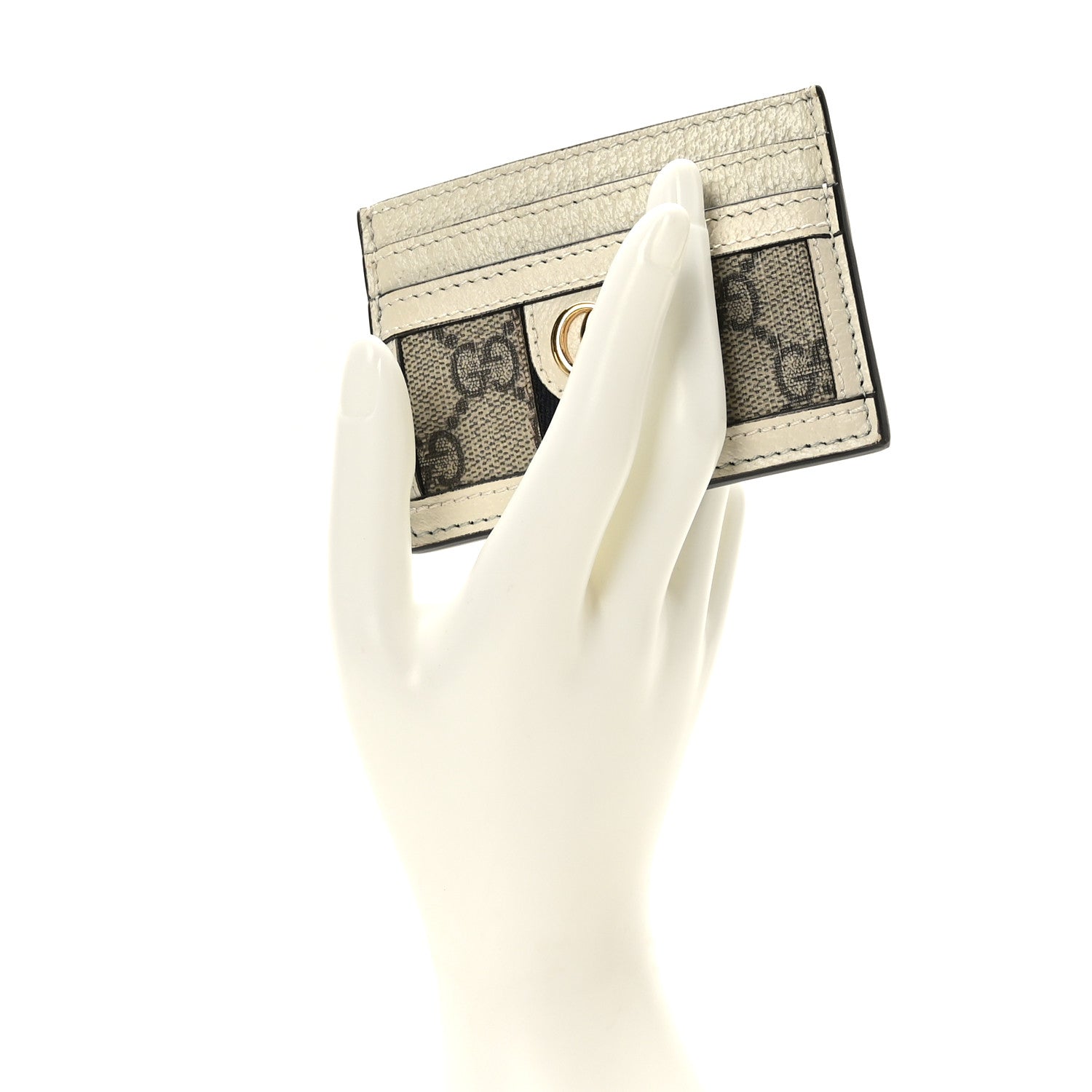 Gucci GG Supreme Monogram Textured Calfskin Web Ophidia Card Holder Beige Ebony Mystic White 2 of 7