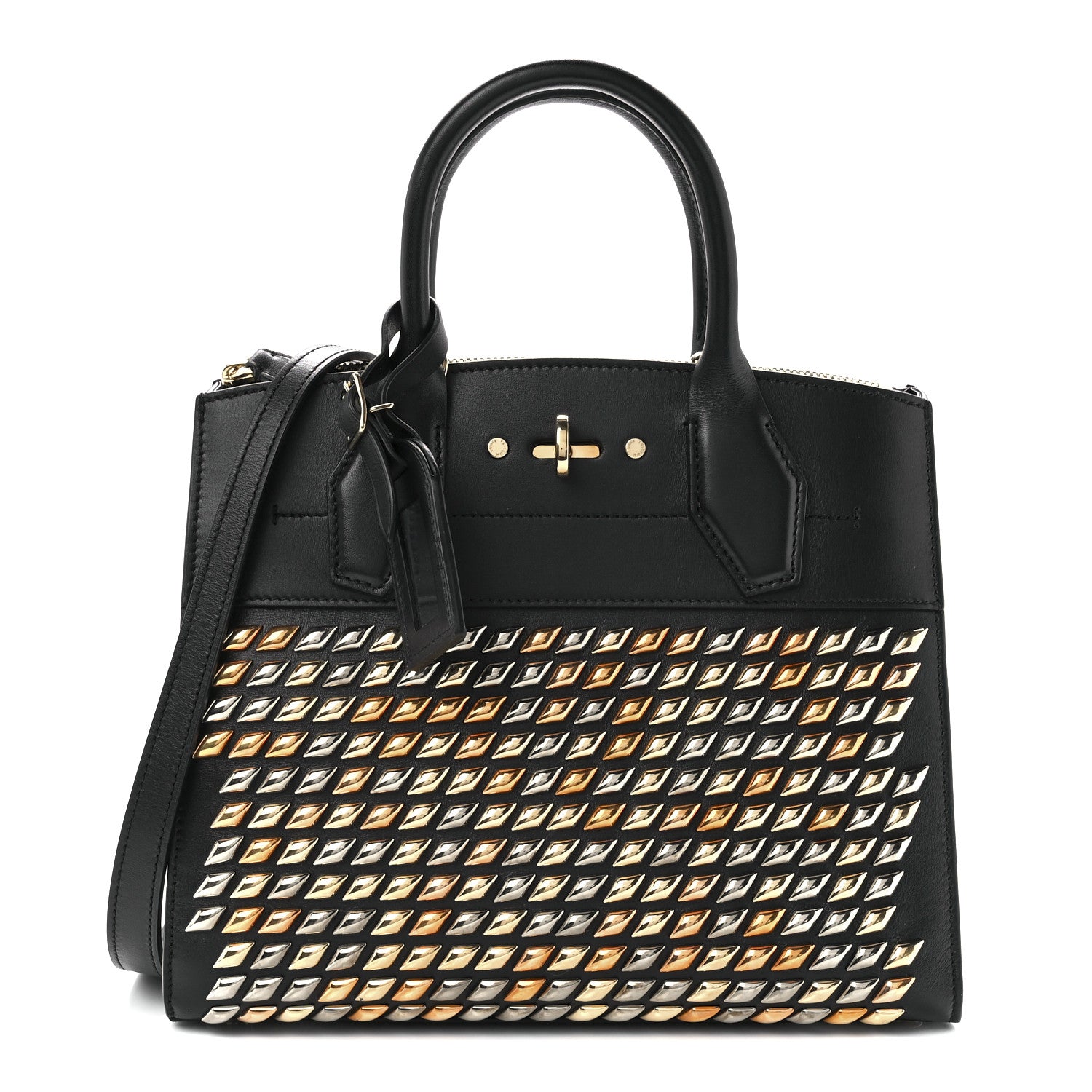 Louis Vuitton Calfskin Studded City Steamer PM Black 1 of 10