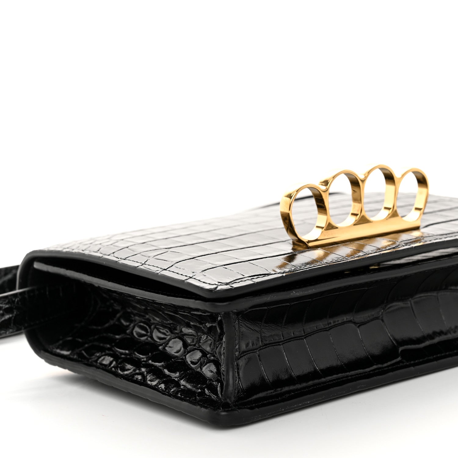 Alexander McQueen ALEXANDER MCQUEEN Calfskin Crocodile Embossed Four Ring Knuckle Crossbody Bag Black 8 of 9