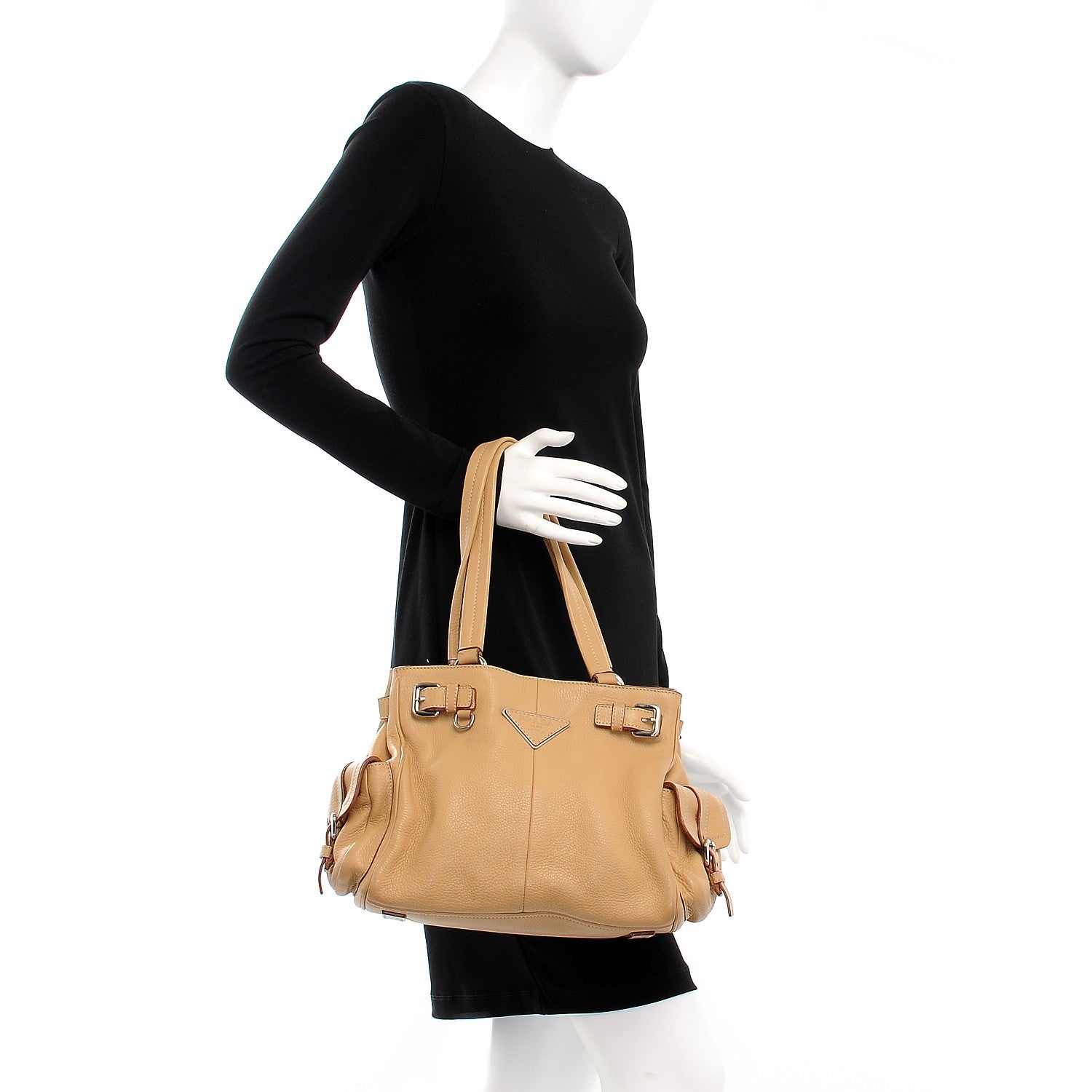 Prada Vitello Daino Buckle Shoulder Bag Sabbia 2 of 10