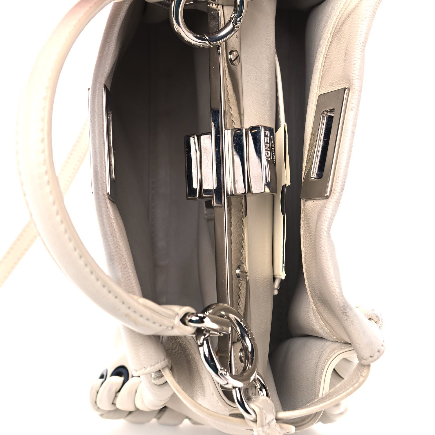 Fendi Nappa Lace Up Mini Peekaboo Iconic Satchel Bianco Carta 6 of 13