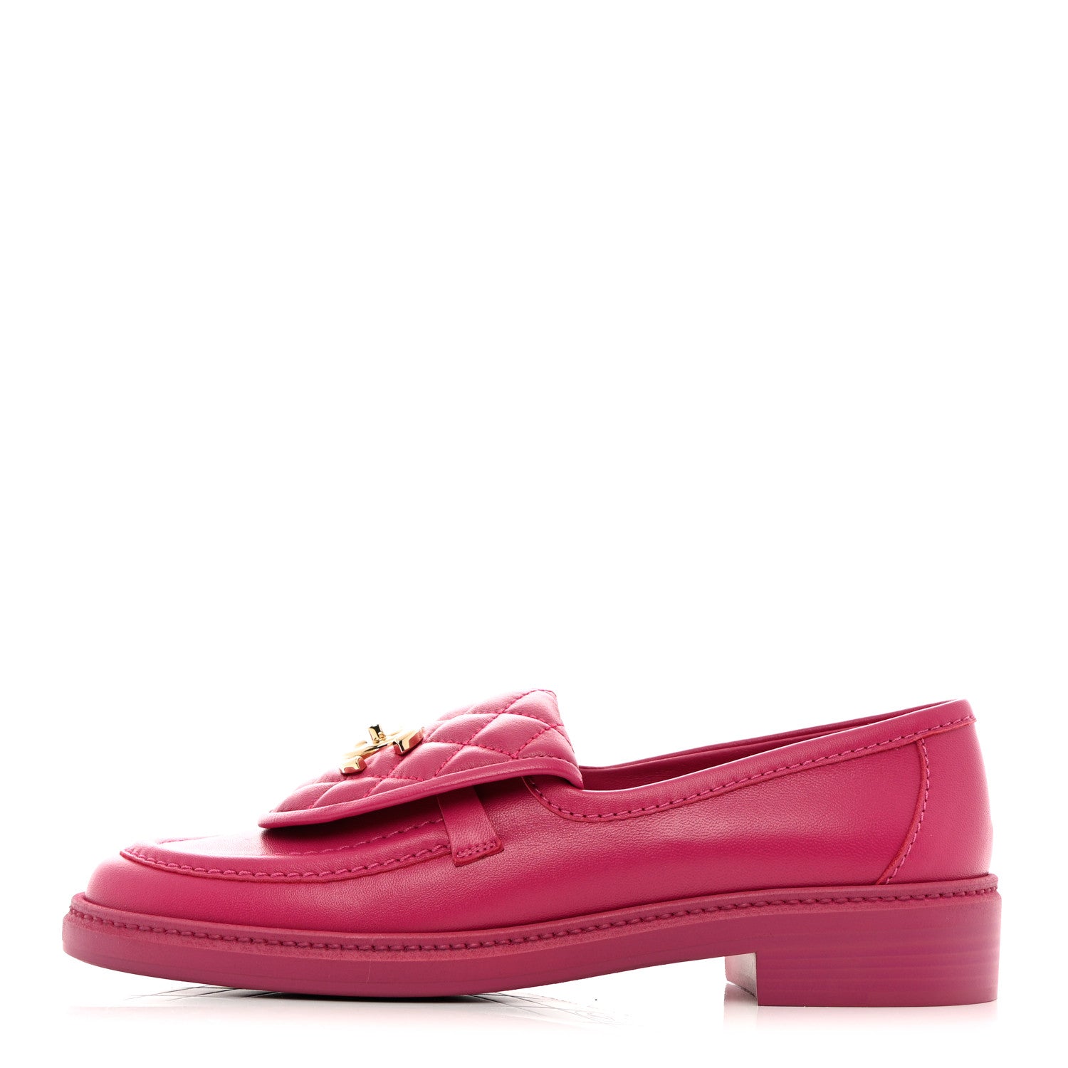 Chanel Lambskin Quilted CC Turnlock Loafers 37.5 Fuchsia 1 of 12
