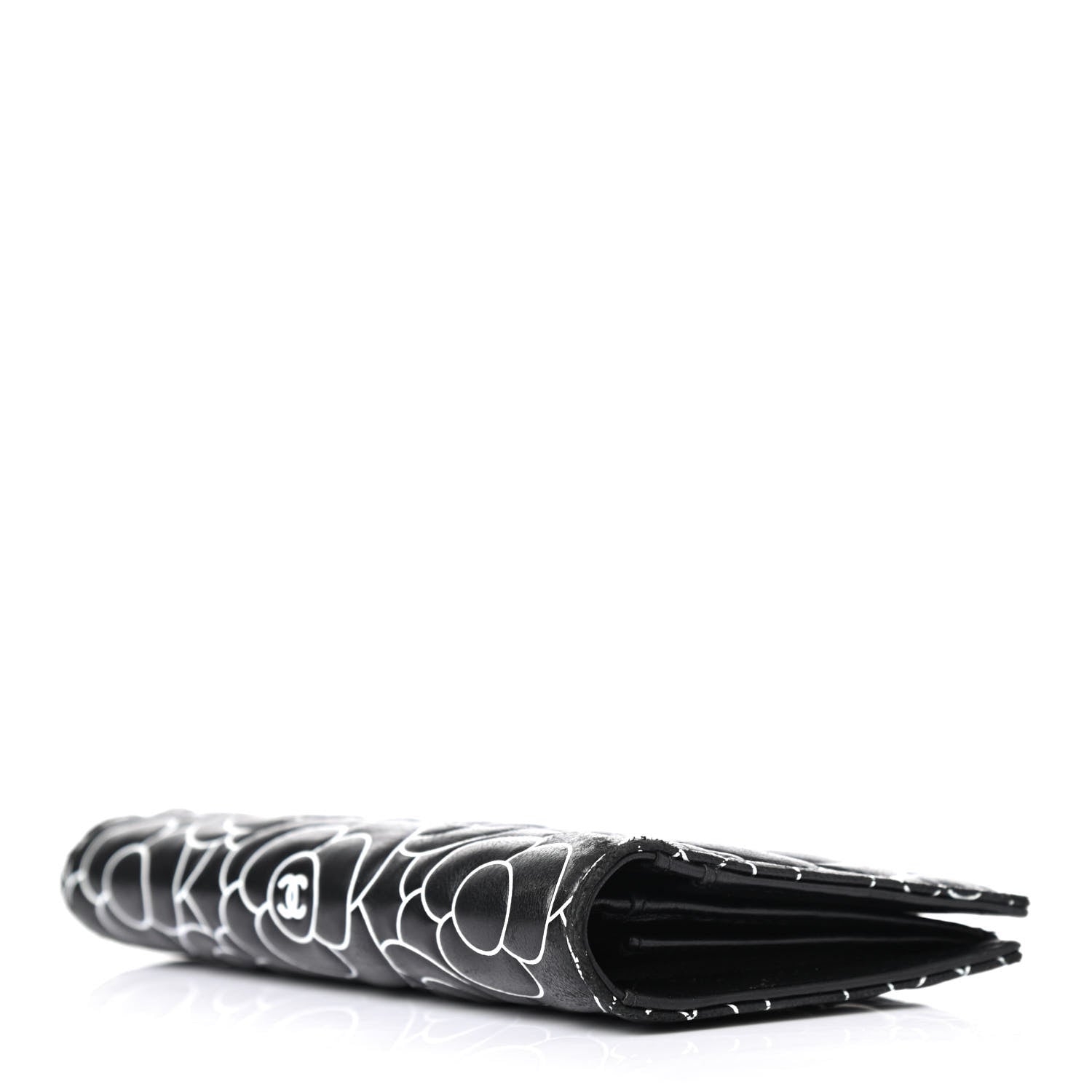Chanel Lambskin Camellia Embossed Yen Wallet Black 3 of 4
